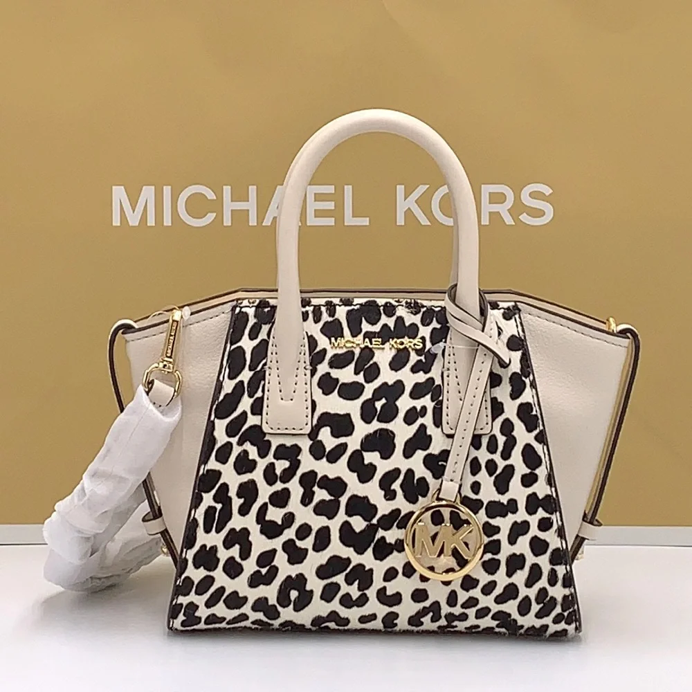 Avril Extra-Small Cheetah Print Calf Hair and Leather Satchel Light Cream multi